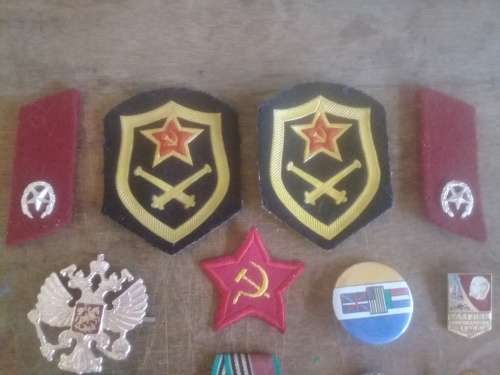 LOT Of MIlitary Badges, Soviet Water Bottle and Angolan Flag